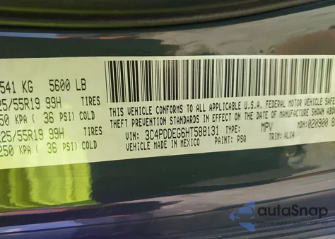 2017 Dodge Journey Gt Awd from USA, damaged, VIN 3C4PDDEG6HT588131